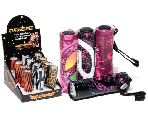 Peace Print 9 LED 3.5 Inch Flashlight Assorted Styles