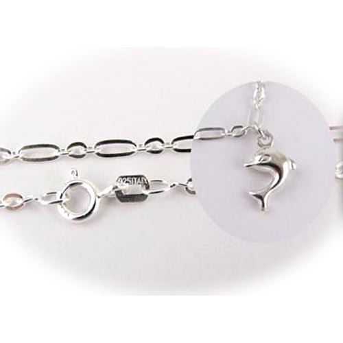 Sterling Silver Dolphin Charm Bracelet Nickel Free Italy 7.5 Inch