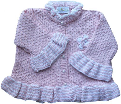 JuneBee Baby, Inc. Little Joyous Ruffles Toddler Knit Cardigan – Soft Pink with White trim -2T