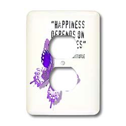Patricia Sanders Creations – Happiness Quote Purple Butterfly Inspiration Spirituality – Light Switch Covers – 2 plug outlet cover