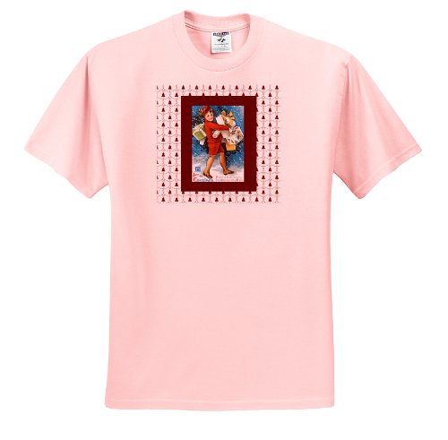 BLN Vintage Christmas Designs – A Joyous Christmas Vintage Christmas Card on Red and White Christmas Tree Background – T-Shirts – Light Pink Infant Lap-Shoulder Tee (24M)