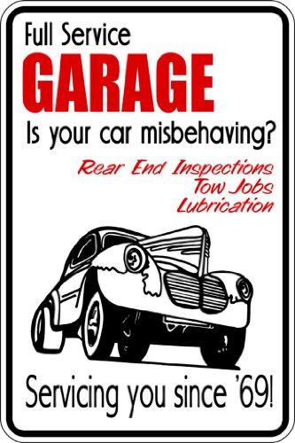 Full Service Garage – Boys Bed Room – Funny Humor Picture Art Image Mural – Peel & Stick Vinyl Wall Decal Sticker 9×18