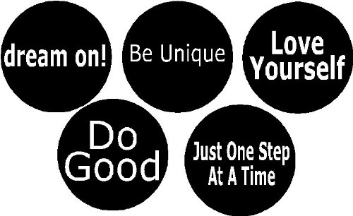 Set of 5 Inspirational Life Quotes Happiness 1.25″ Pinback Buttons Pins / Badges – Set #8 (Proverbs, Sayings)