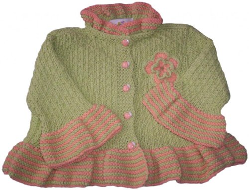 JuneBee Baby, Inc. Little Joyous Ruffles Cotton & Bamboo Knit Baby Cardigan – Soft Green with Peach trim – 12-18M