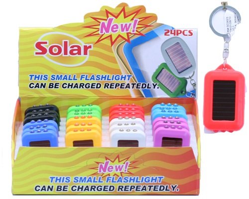 Solar Powered Flashlight Keychain Assorted Colors