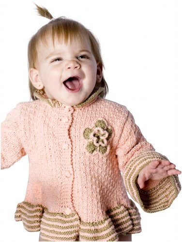 JuneBee Baby, Inc. Little Joyous Ruffles Cotton & Bamboo Knit Baby Cardigan – Peach with Camel trim – 12-18M