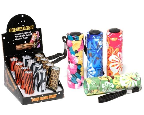 Hawaiian Flower Print 9 LED 3.5inch Flashlight Assorted Styles