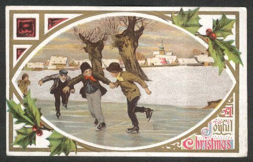 A Joyful Christmas ice skating embossed postcard 1910s