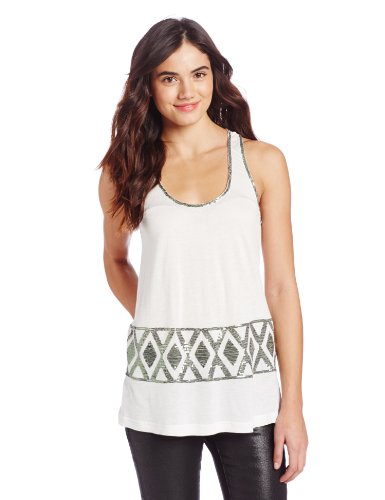 BB Dakota Women’s Joy Diamond Pattern Swquin Jersey Tank, Dirty White, Small