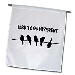 3dRose fl_113165_1 Birds on a Wire Dare to be Different Humor Funny Black and White Silhouette Graffiti Humorous Garden Flag, 12 by 18-Inch