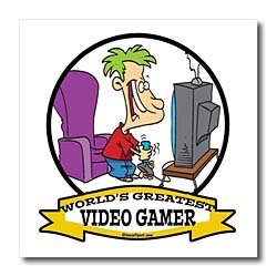 Funny Worlds Greatest Video Gamer Cartoon – 6×6 Iron On Heat Transfer For White Material