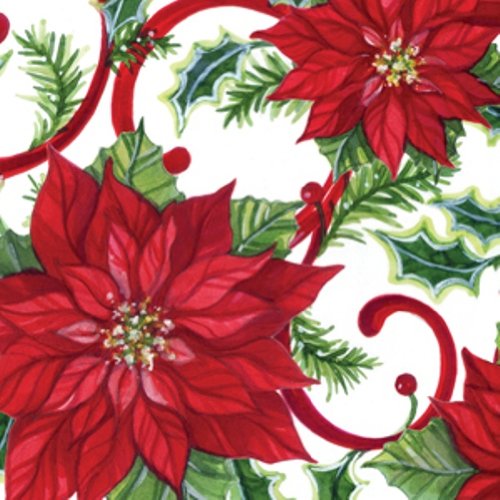 C.R. Gibson Decorated 3-Ply Paper Napkins, Dinner Size, 20-Pack, Joyful Poinsettia