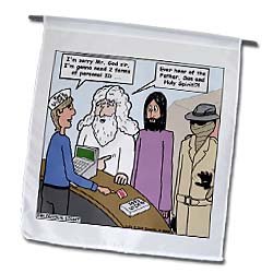 Rich Diesslins Funny Religious Light Cartoons – God Id Needed at Video Check-Out – Flags – 12 x 18 inch Garden Flag
