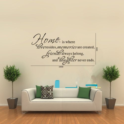 Home Is Where Love Resides Memories Are Created Friends Always Belong and Laughter Is Forever Shared Removable Wall Art Decal Sticker Decor Mural DIY Vinyl Décor Room Home