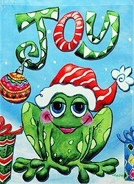 Joyful Frog Christmas Flag – Small 12.5″ X 18″ For Winter Porch House Patio Garden Yard School Office Vet Hotel Church School Holiday Store Outdoor Banner Decorations, Etc.