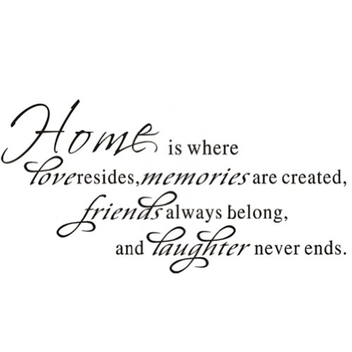 Home Is Where Love Resides, Memories Are Created, Friends Always Belong, and Laughter Never Ends Wall Decal Sticker Art – Black