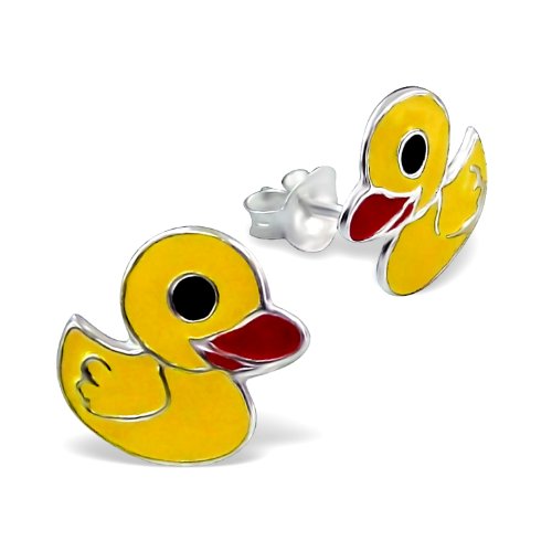 Joyful Children’s Sterling Silver and Yellow Enamel Rubber Ducky Earrings