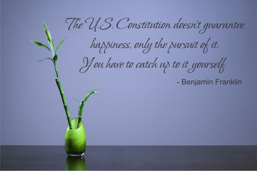 The U.S. Constitution doesn’t guarantee happiness, only the pursuit of it. You have to catch up to it yourself. Benjamin Franklin Vinyl Wall Decals Quotes Sayings Words Art Decor Lettering Vinyl Wall Art Inspirational Uplifting