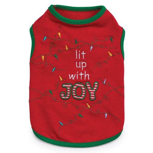 Zack & Zoey Polyester/Cotton Lit Up with Joy Dog Tee, XX-Small, 8-Inch, Red