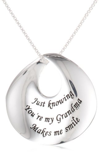 Sterling Silver “Just Knowing You’re My Grandma Makes Me Smile” Contemporary Circle Pendant Necklace , 18″