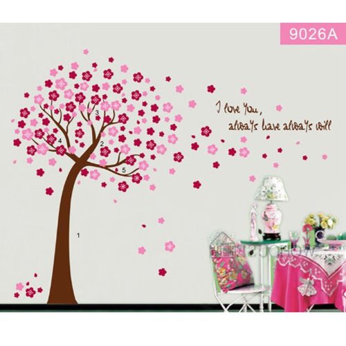 MZY LLC (TM) Large 59″*47″ Pink Sakura Flower Cherry Blossom Tree Quote I love you Wall Sticker Decals PVC Removable Wall Decal