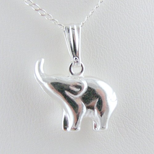 Sterling Silver Elephant Pendant Diamond Cut Open Curb Chain Necklace Italy 22 Inch