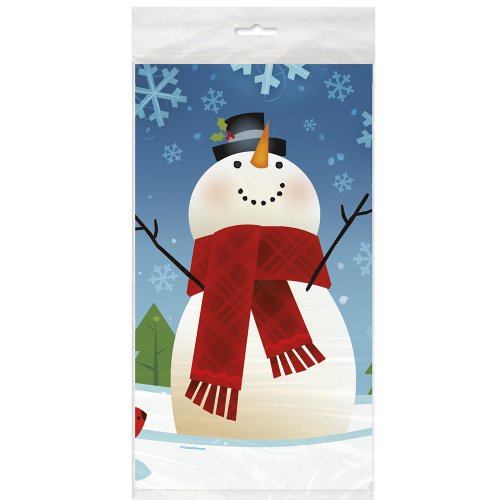 Joyful Snowman Plastic Table Cover, 54 by 108-Inch