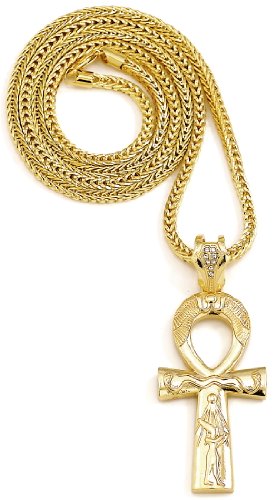 Ankh Necklace Large New Carved Out Gold Color 36 Inch Franco Style Positive Spirit Magic Power Circle Egyptian Positive Power Of Joyous Life