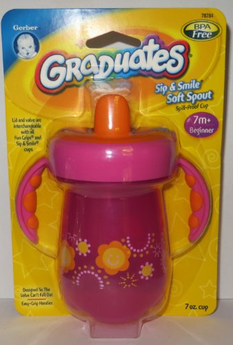 Gerber Graduates BPA Free Sip and Smile Spill-Proof Cup, 7m + Beginner, 7 Oz [Pink] (Pack of 3)