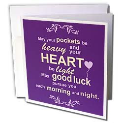 InspirationzStore Inspirational Quotes – Irish blessing rhyme for wealth abundance happiness and good luck – rhyming poem typography – Purple – Greeting Cards-6 Greeting Cards with envelopes