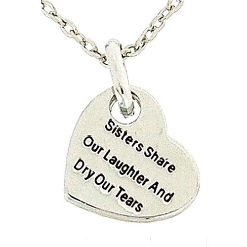 Toc ‘Sisters Share Our Laughter & Dry Our Tears’ Heart Pendant on 16″ Chain