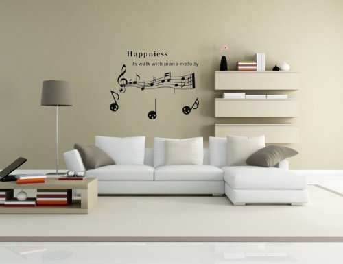 Music Notes with Happiness Is Walk with Piano Melody Vinyl Wall Decals Quotes Sayings Words Home Room Decor