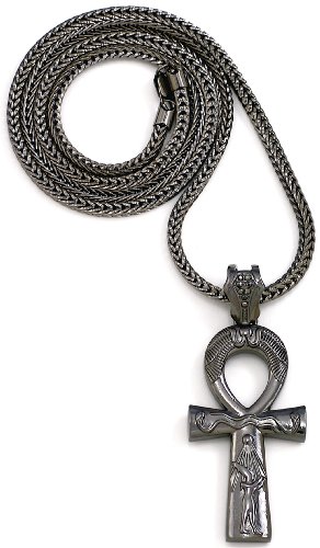 Ankh Necklace Large New Carved Out Gun Metal Color 36 Inch Franco Style Positive Spirit Magic Power Circle Egyptian Positive Power Of Joyous Life