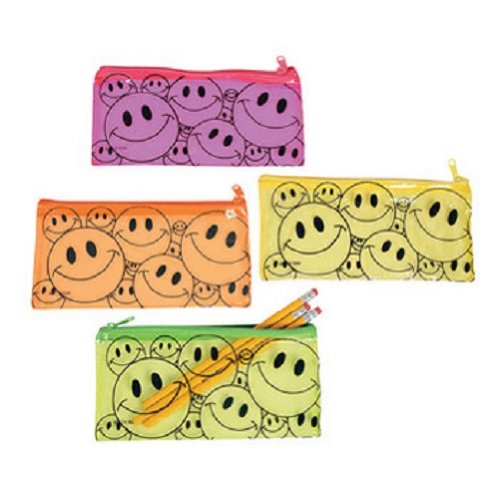 Lot of 12 Vinyl Smile Face Pencil Pouch Cases Party Favors