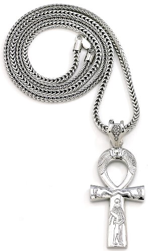 Ankh Necklace Large New Carved Out Silver Color 36 Inch Franco Style Positive Spirit Magic Power Circle Egyptian Positive Power Of Joyous Life