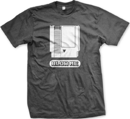 Blow Me T-shirt, Old School Video Game Cartridge Men’s Funny Shirts, Large, Charcoal