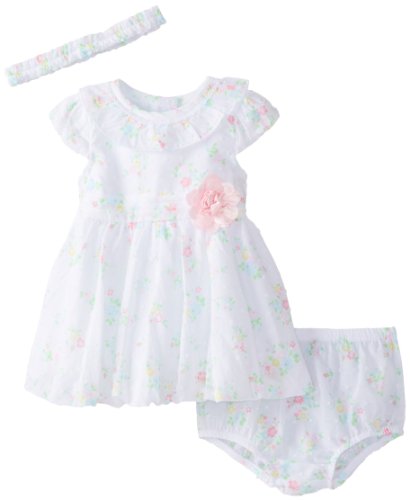 Little Me Baby-Girls Newborn Joyful Dress and Panty Set, White Floral, 3 Months