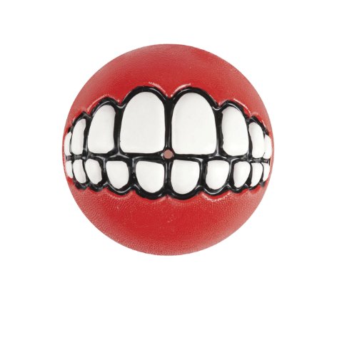 Rogz Grinz Dog Toy Ball to Hide Treats, Small, Red
