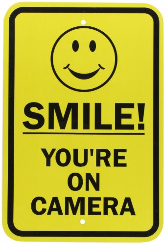 My Security Sign K-8382 Engineer Grade Reflective Aluminum Rectangle Video Surveillance Sign, Header “Video Surveillance Sign”, Legend “SMILE! YOU’RE ON CAMERA” with Smiley Symbol, Black On Yellow