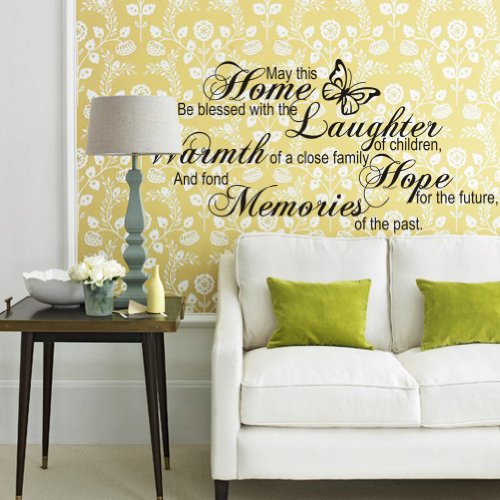 MZY LLC (TM) Butterfly May This Home Be Blessed Vinyl Wall Art Decals Quotes Vinyl Wall Stickers Decor
