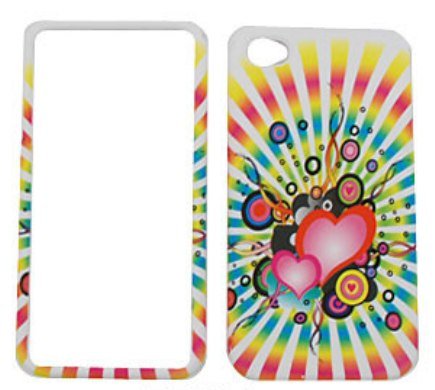 Apple iPhone 4 Joyful Hearts on Rainbow Rays Hard Case,Cover,Faceplate,SnapOn,Protector