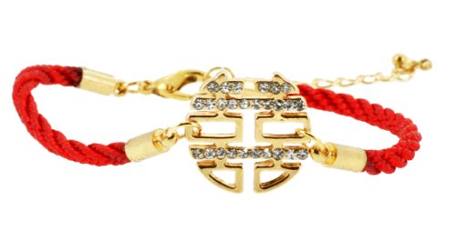 Handmade Double Happiness Red String Bracelet, Good for Wealth and Love, Kabbalah Red String Bracelet