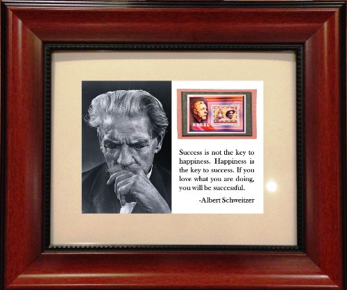 Elegantly Framed Stamp and Portrate of Albert Schweitzer (Nobel Peace Prize Winner) and Quote on “Happiness”