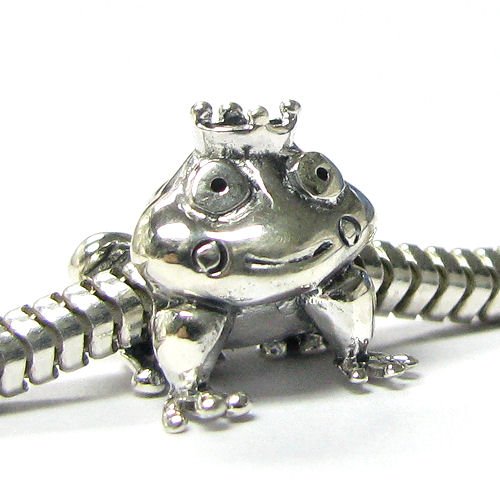 Sterling Silver Smile Frog Prince w/ Crown Bead For Pandora Troll European Charm Bracelets Sterling Silver Smile Frog Prince w/ Crown Bead For Pandora Troll European Charm Bracelets