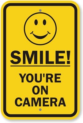 My Security Sign K-8382 Heavy-Duty Aluminum Rectangle Video Surveillance Sign, Header “Video Surveillance Sign”, Legend “Smile! You’re On Camera” with Smiley Symbol, Black On Yellow