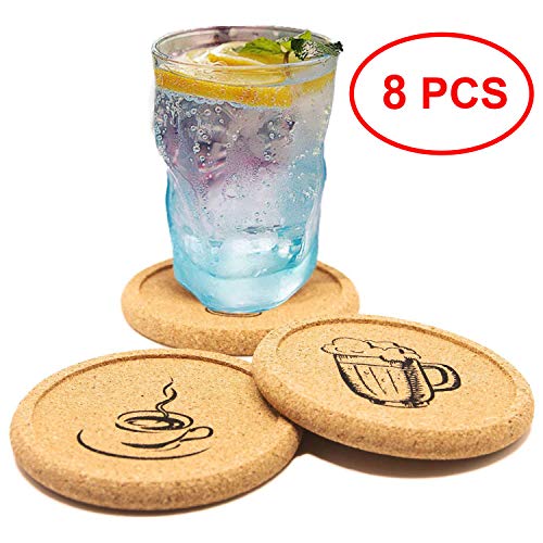 Coasters Set of 8 Cork Tray Coaster for Drinks with Funny Picture – Desktop Protection Prevent Furniture Damage – Durable Prevent Spills Tabletop Drink Coasters