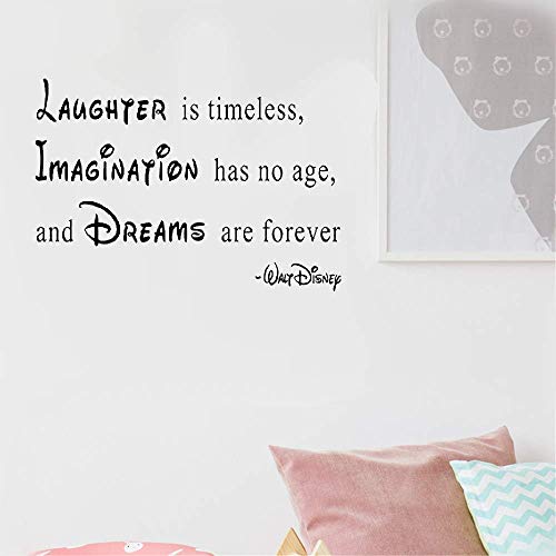 Perlk Vinyl Decal Quote Art Wall Sticker Inspirational Quotes Laughter is Timeless Imagination Has No Age and Dreams are Forever for Fridge