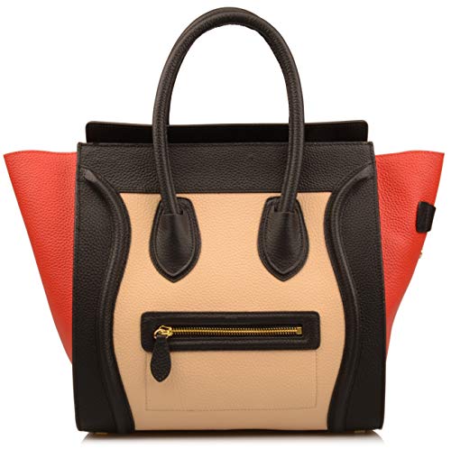 Ainifeel Women’s Genuine Leather Smile Large Top Handle Handbag Purse (Large, Red muliticoloured)