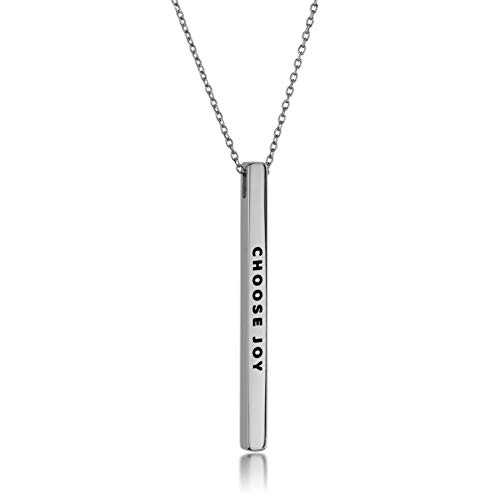 Dolceoro Choose Joy – Inspirational Mantra Necklace Vertical Bar Pendant – 316L Surgical Stainless Steel