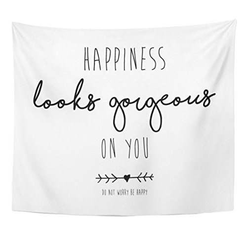 Emvency Tapestry Gorgeous Happiness Slogan in Quote Text Arrow Attractive Basic Home Decor Wall Hanging for Living Room Bedroom Dorm 50×60 Inches